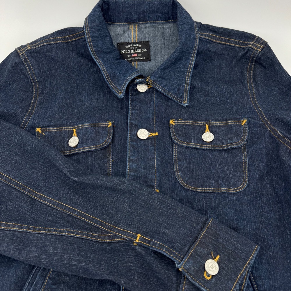 Polo Jeans Co Ralph Lauren Womens Genevieve Denim Jacket Dark Indigo Blue Size M